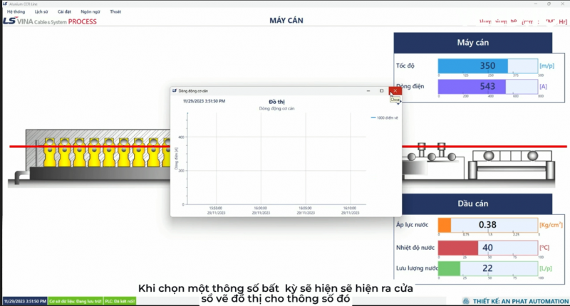 Hệ thống giám sát ghi và lưu trữ dữ liệu máy Đúc Cán Nhôm nhà máy LS Cable & System